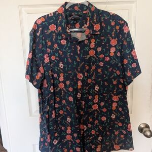 Marc Anthony Floral Print Navy Shirt - Size XXL